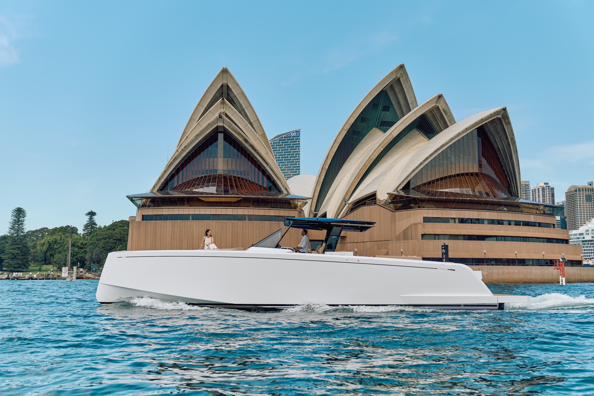 Driving the Pardo 50 yacht on the water with Sydney Opera house in the background